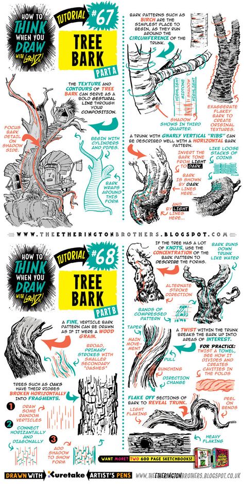 How to draw TREE BARK tutorial by STUDIOBLINKTWICE Objects Reference, Draw Tree, Comic Tips, Etherington Brothers, Illustration Reference, Draw Realistic, Comic Tutorial, How To Think, 3d Drawings