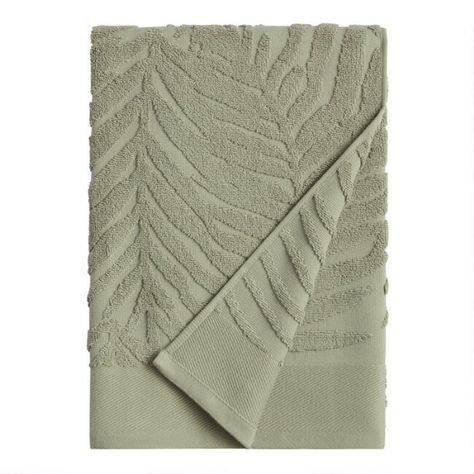 Sage Green Sculpted Palm Leaf Bath Towel - v1 Sage Towels Bathroom, Palm Bathroom Decor, Sage Bathroom Ideas Decor, Sage Green Bathroom Decor, Spring Hygge, Bathroom Revamp, Green Bathroom Decor, Bathroom Towel Decor, Decorative Bath Towels