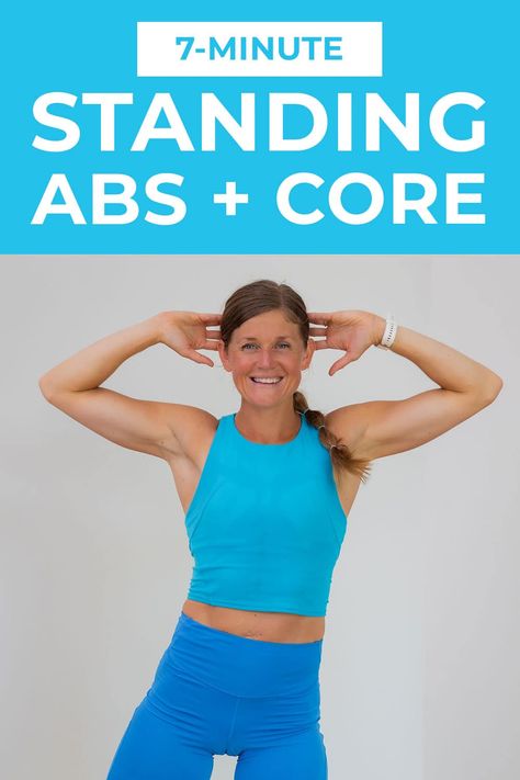 Best Standing Ab Workout For Women, Standing Upper Ab Workout, Ab Workout No Crunches, Beginners Core Workout, Upper Ab Workouts At Home, Ab Workout Standing Up, Easy Standing Ab Workouts, Standing Ab Exercises For Women, Standing Core Exercises For Women