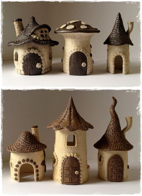 ceramic houses Houses Garden, Fairy House Crafts, Clay Fairy House, Fairy House Diy, Fairy Garden Crafts, Fairy Garden Designs, ดินปั้น Polymer Clay, Clay Fairies, Clay Houses