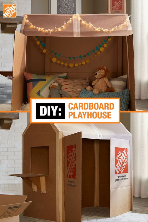 Cardboard Box Houses Diy, Cardboard Box Playhouse Diy, Cardboard Box Fort, Cardboard Houses For Kids, Cardboard Forts, Cardboard Box Houses, Diy Karton, Cardboard Play, Cardboard Crafts Kids