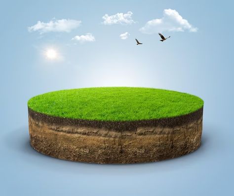 Premium Photo | Photo 3d illustration of round isometric piece of playground or farm isolated with clouds. slice of land. Grass Texture, Ui Design Principles, Photoshop Design Ideas, Graphic Design Assets, Social Media Advertising Design, Creative Advertising Design, Real Estates Design, Flyer And Poster Design, Food Poster Design