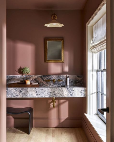 Blush & bashful bath 💕You're gonna want to save this hue for your next project for sure. ⠀⠀⠀⠀⠀⠀⠀⠀⠀ Architecture + Interior Design:… | Instagram Mauve Bathroom, Pink Bathroom Vanity, Elegant Hotel, Interior Design Photography, Bathroom Red, Downstairs Bathroom, Interior Photography, Bathroom Colors, Bathroom Makeover