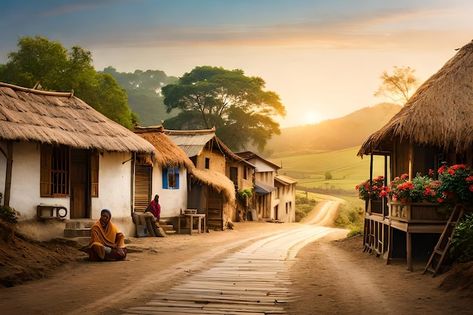 Photo a village with a sunset in the bac... | Premium Photo #Freepik #photo #colombia #laos Village Background Images, Comedy Thumbnail Background, My First Vlog Thumbnail Background, Village Background For Editing, Vlog Thumbnail Background, Best Youtube Thumbnail Background, Sunset Backgrounds, Youtube Thumbnail Background, Village Images