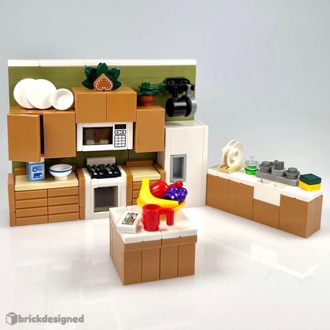 Lego Kitchen Moc, Lego Oven, Lego Kitchen Ideas, Lego Furniture Ideas, Lego Interior Design, Lego Kitchen, 90s Kitchen, Easy Lego Creations, Lego House Ideas