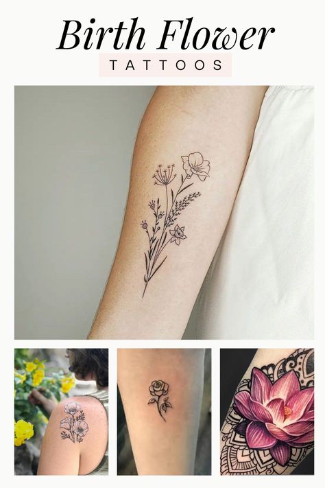 Birth Flower Tattoos – A Beautiful Flower for Each Month – One that Signifies Your Personality Birth Date Flower Tattoo, Flower Of Month Tattoo, December Birth Flowers Tattoo, Two Birth Month Flower Tattoos, May Birth Month Flower Tattoo, May Birth Flower Tattoo Color, Flowers For Each Month Tattoo, Flower May Tattoo, December And June Flower Tattoo