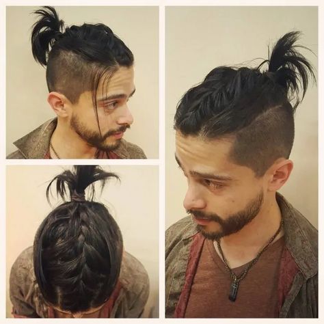 Men Long Undercut, Viking Braids With Undercut, Undercut Viking Hair, Mens Viking Braids Short Hair, Barbarian Hairstyles, Undercut Men Long Hair, Top Knot Undercut, Viking Hairstyles Men, Mens Undercut