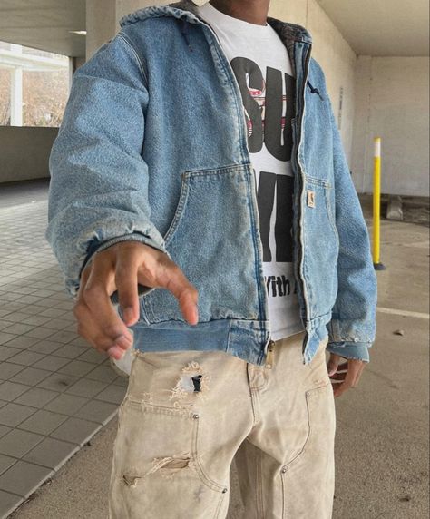 Jean Jacket Outfits Men, Boyfriend Outfit, Guy Fits, Boys Fits, Black Men Street Fashion, Street Fashion Men Streetwear, Street Style Outfits Men, Mens Outfit Inspiration, M Sorry