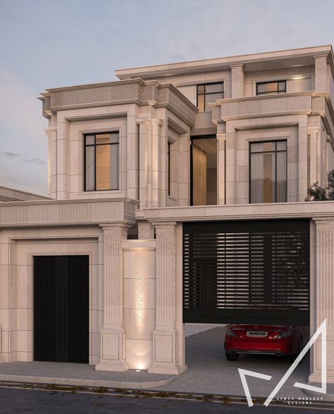 NEO-CLASSIC villa Exterior facade design :: Behance Neo Classic Villa Exterior, Modern Classic House Exterior, Classical Architecture Facade, Exterior Facade Design, Classical Elevation Design, Neo Classic Villa, Classic Villa Exterior, New Classic Villa, Classical Facade