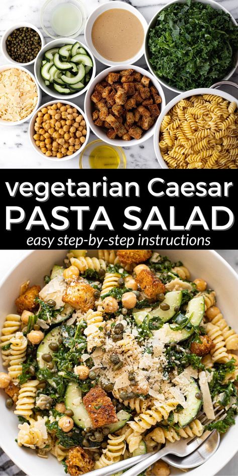 Kale Pasta Salad, Lunches For The Week, Vegetarian Pasta Salad, Caesar Pasta Salad, Classic Macaroni Salad, Caesar Pasta, Kale Caesar, Gf Flour, Savory Food