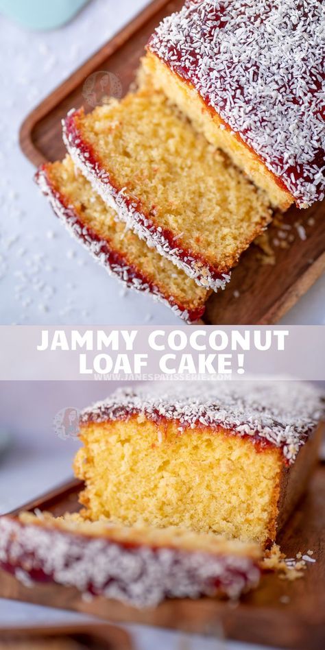 Sweet Drinks Recipes, Jam Cake Recipe, Coconut Loaf Cake, Coconut Loaf, Fruit Cake Recipe Easy, Cake Sponge, Cake Coconut, Tea Loaf, Janes Patisserie