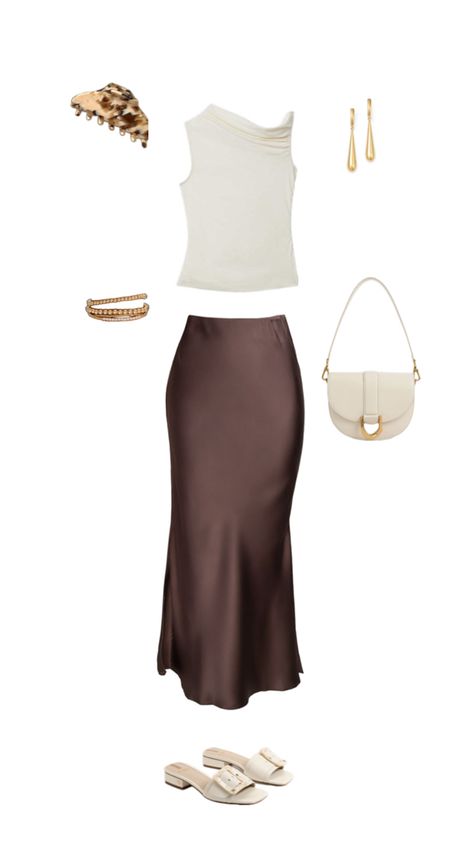 Classy silk skirt outfit Silk Skirt Outfit Fall, Silk Skirt Outfit Summer, Silk Maxi Skirt Outfit, Satin Skirt Outfit Classy, Chic Skirt Outfits, Brown Skirt Outfit, Silk Skirt Outfit, Skirt Outfit Fall, Satin Skirt Outfit