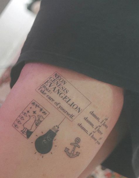 Optimistic Nihilism Tattoo, Liminal Space Tattoo, Despite Everything Its Still You Tattoo, Nge Tattoo, Evangelion Tattoo Ideas, Mitski Tattoo Ideas, Lain Tattoo, Persona Tattoo, Complex Tattoos