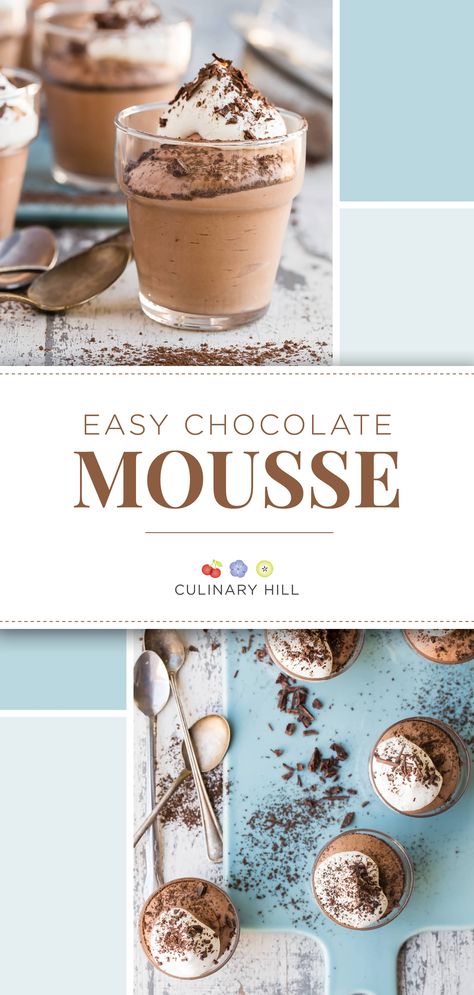 This easy chocolate mousse is the stuff chocolatey dreams are made of, and the fact that it's so unbelievably simple to make is thanks to an unlikely secret ingredient: mini marshmallows.  Yep, that's right! This chocolate mousse is egg free, fuss free, and pure silken chocolate pleasure with every bite. Spoon into little demitasse cups to serve at a party, or fill a graham cracker crust shell to make a chocolate mousse pie. As for the marshmallows, well, that can be our little secret.  via @cul Chocolate Mousse Cups Recipe, Chocolate Pudding Cup, Chocolate Mouse Mini Cups, Mini Chocolate Mousse Pies, Mousse Cups Mini, Mini Chocolate Cups, Chocolate Moose Cups, Chocolate Mousse Mini Desserts, Mini Chocolate Mousse Cake