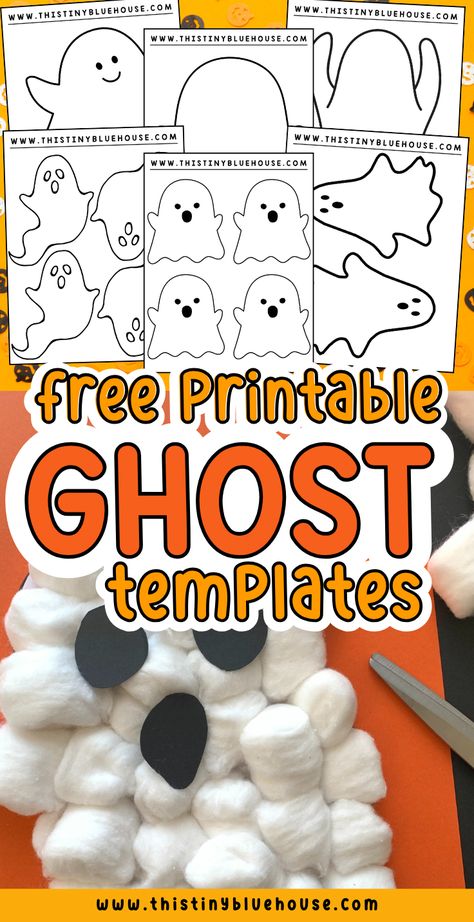 These fun ghost template printables are a fun way to make ghost crafts with kids.   We created 6 unique ghost templates for kids that are a good choice for teachers and parents alike.   This free printable ghost pattern is a fun way to boost creativity when you are looking for a Halloween craft idea that is low prep and last minute.   You can use our ghost template printable to make crafts, decoration, bulleting board decor, garlands and much much more. Ghost Craft For Kindergarten, Ghost Art Kindergarten, Ghost Art For Preschool, G Is For Ghost Preschool, Paper Bag Ghost Craft, Kindergarten Ghost Craft, Ghost Template For Kids, G Is For Ghost Craft, Free Ghost Template