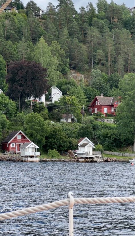 Norway oslo norwegian Scandinavian europe summer sweden swedish nordic fjord houses water ocean Nordic Fjord, Oslo Fjord, Norwegian Summer, Norwegian House, Europe Summer, Sweden, Dream Vacations, Norway, Places To Travel