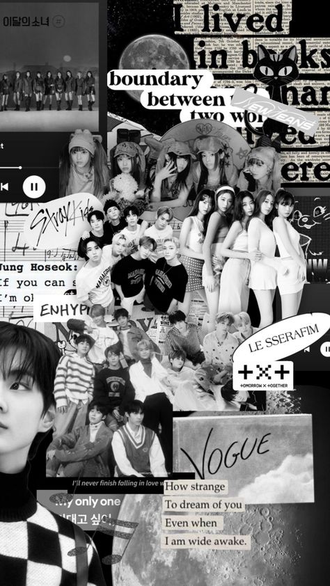 #lesserafim #newjeans #txt #straykids #enhypen #kpopcollage #wallpaper #blackandwhiteshuffle Enhypen Wallpaper, Kpop Wallpaper, Live Wallpapers, Connect With People, Your Aesthetic, Creative Energy, Wallpapers, Energy, Collage