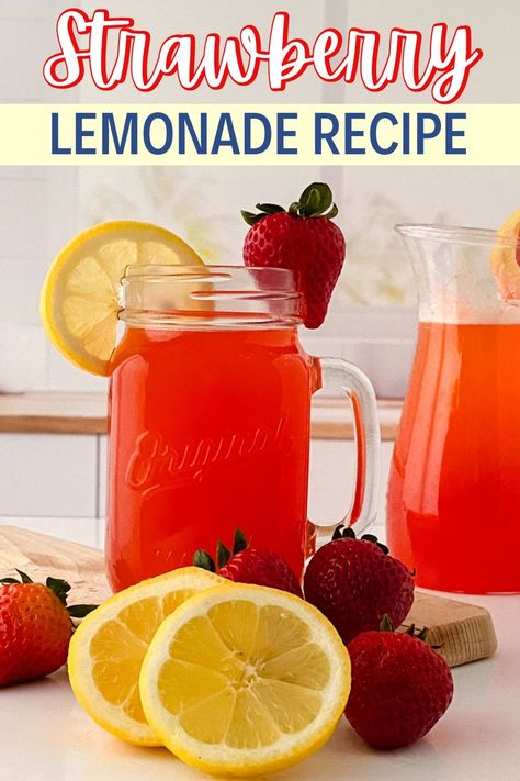 Fresh Strawberry Lemonade Lemonade Simple Syrup, Fresh Strawberry Lemonade, Lemonade Strawberry, Homemade Strawberry Lemonade, Strawberry Lemonade Recipe, Lemonade Recipe, Strawberry Lemonade, How To Make Homemade, Fresh Strawberry