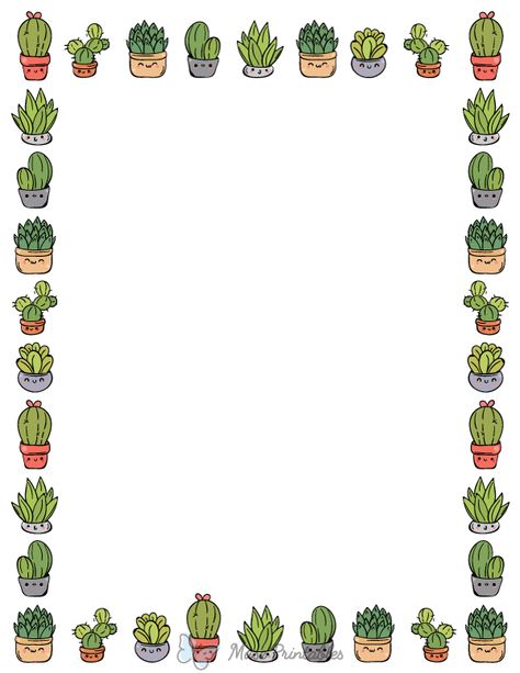 Printable Kawaii Succulent Page Border Free Printable Borders, Black And White Kawaii, Plant Classroom, Page Boarders, Succulent Doodle, Printable Borders, Plants Classroom, Doodle Page, Printable Border