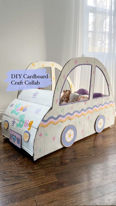 Cardboard punch buggy car template, instructions, and free printables by Hopscotch city Car Template, Punch Buggy, Cardboard Box Car, Cardboard Play, Buggy Car, Cardboard Car, Cardboard Diy, Barbie Car, Baby Art Projects