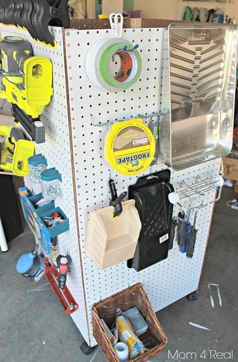 Portable Tool Caddy | The DIY Garage Clutter Buster Guide [Infographic] Portable Storage Buildings, Garage Clutter, Pegboard Storage, Portable Garage, Pegboard Organization, Garage Organize, Storage Caddy, Garage Storage Organization, Garage Tools