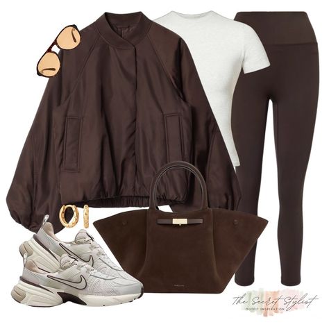 If A/W was a bag, it would be the trending brown suede ‘New York’ bag by @demellierlondon 🤎 It’s a wardrobe staple and I’ve styled it here with a casual outfit for a chic, but comfy everyday look. The chocolate brown bomber jacket is also perfect for A/W, which some classic @adanola Coffee Bean leggings and trending Nike V2K’s 😮‍💨 Suede Brown Bag Outfit, Adanola Coffee Bean, Brown Athletic Outfit, Autumn Sport Outfit, V2k Outfits, Chocolate Outfit Ideas, Brown Adidas Outfit, Outfits With Brown Leggings, Nike V2k Run Outfit