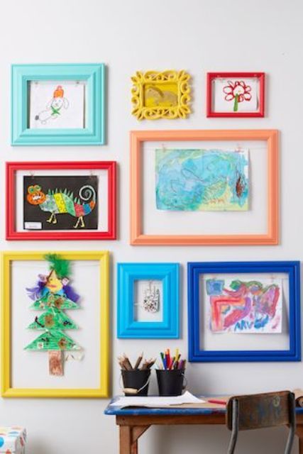 Koti Diy, Bedroom 2024, Art Display Kids, Youngest Daughter, Bold Decor, Playroom Art, Colorful Frames, Watercolor Brush, Watercolor Paints