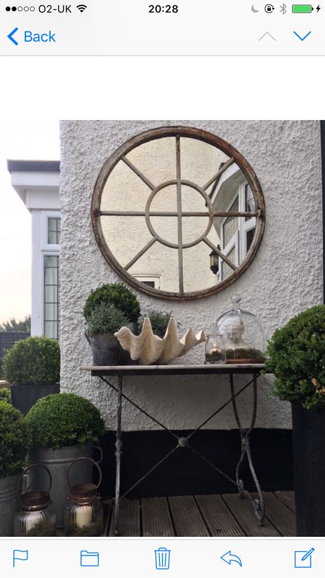 Panelled circular garden mirror completed this beautiful detailed scene in our clients garden corner Small Courtyard Garden Ideas, Courtyard Garden Ideas, Small Courtyard Garden, Circular Garden, Antique Mirror Diy, Garden Mirror, Small Courtyard, French Patio, Lawn Landscape