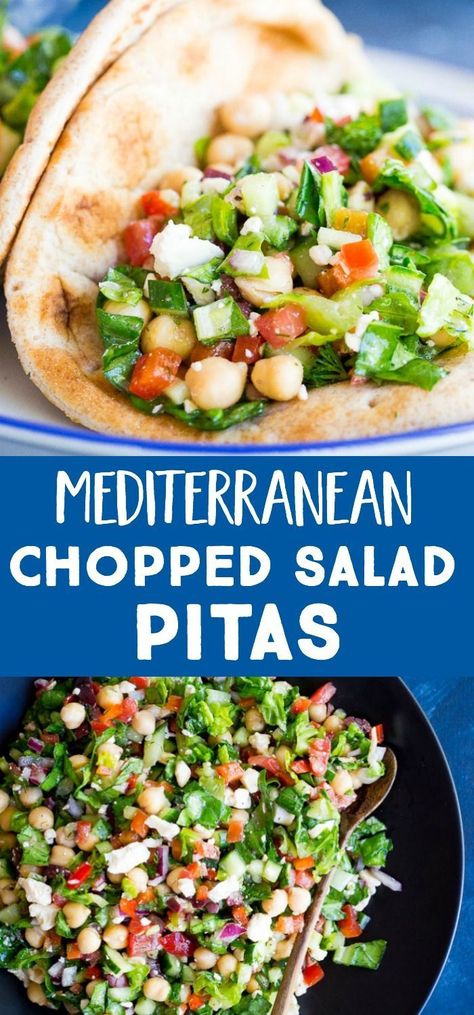 Mediterranean Chopped Salad, Sommer Mad, Pita Recipes, Resep Salad, No Cook, Resep Diet, Summer Meal, Tasty Vegetarian Recipes, God Mat