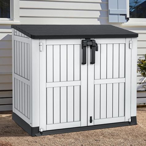 About this item  ★ SHED DIMENSIONS — This garden shed is perfectly to store outdoor small items, such as trash cans, garden tools, generator,pool accessories Trash Can Storage Outdoor, Small Outdoor Storage, Small Storage Shed, Utility Shed, Doors Garden, Utility Sheds, Sloped Roof, Tool Shed, Small Sheds