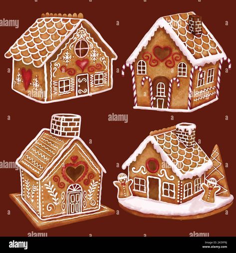 Download this stock vector: watercolor gingerbread houses collection vector design illustration - 2K5FF9J from Alamy's library of millions of high resolution stock photos, illustrations and vectors. Gingerbread House Illustration, Watercolor Gingerbread, Gingerbread House Parties, Cookie House, House Illustration, Ginger Cookies, Video Production Company, Gingerbread Houses, Christmas Illustration