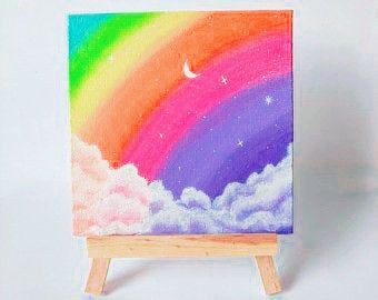 Rainbow With Clouds Drawing, Acyrlic Painting, Mini Sketchbook, Rainbow Canvas, Diy Birthday Gifts For Friends, Rainbow Painting, Art Basics, Daisy Painting, Handmade Paper Crafts