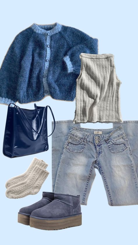 Cold Temperature Outfits, Light Jeans Winter Outfit, Navy Blue Winter Outfit, Denim Jacket Winter Outfit, Navy Blue Outfit Aesthetic, Blue Winter Outfits, Cold Outfits Winter, Blue And Brown Outfit, Denim Top Outfit