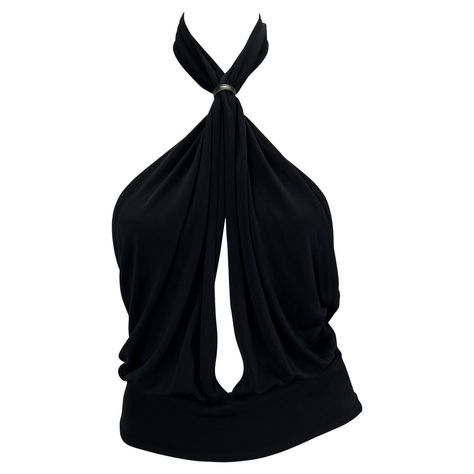 Presenting an ultra-sexy black halter neck Gucci top, designed by Tom Ford. From 1999, this viscose top features a deep opening at the front, a low scooped back, and a leather tie at the front of the halter neck. Chic and sexy is what Tom Ford does best and this top is just that. Approximate measurements: IT38 36" bust 28" waist Gucci By Tom Ford, Gucci Top, Ford Black, Black Sheer Top, Looks Black, Black Halter, Halter Crop Top, Dream Clothes, Fashion Killa