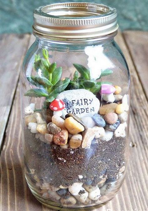 DIY Fairy Garden in a Jar Mason Jar Terrarium, Micro Garden, Mason Jar Christmas Gifts, Fairy Crafts, Spring Crafts For Kids, Christmas Mason Jars, Christmas Jars, Diy Fairy, Succulent Terrarium