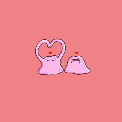 Pokemon Valentines Wallpaper, Valentines Pokemon Art, Pokemon Valentine Ideas, Pokemon In Love, Ditto Drawing, Heart Pokeball, Cute Valentines Art, Happy Valentines Day Anime, Ditto Tattoo