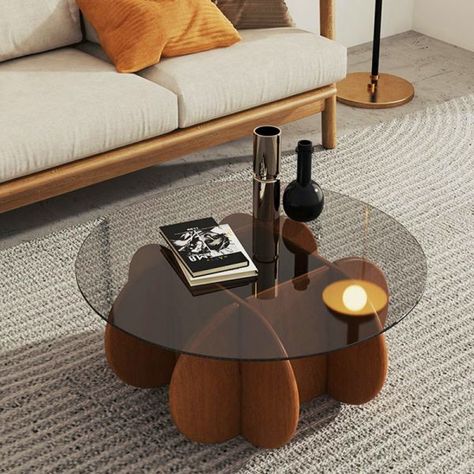 Home Office Amazon, Coffee Table Organization, Wood Coffee Table Living Room, Round Couch, Coffee Table Light, Coffee Tables Round, Centre Table Living Room, Room Cute, Round Glass Coffee Table