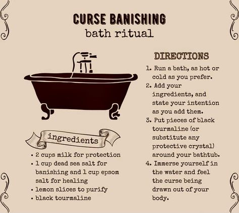 Curse Banishing Bath Ritual Bath Spells Wicca, Cleansing Bath Spell, Healing Bath Spell, Bath Rituals Witch Cleansing, Witchcraft Bath Rituals, Manifestation Bath Ritual, Witch Cleansing Ritual, Bath Cleanse Ritual, Healing Bath Ritual