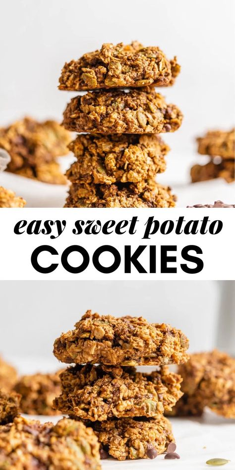 Sweet Potato Dessert Recipes, Potato Cookies, Spiced Cookies, Sweet Potato Cookies, Sweet Potato Dessert, Sweet Potato Chocolate, Healthy Vegan Breakfast, Vegan Cookies Recipes, Oat Cookies