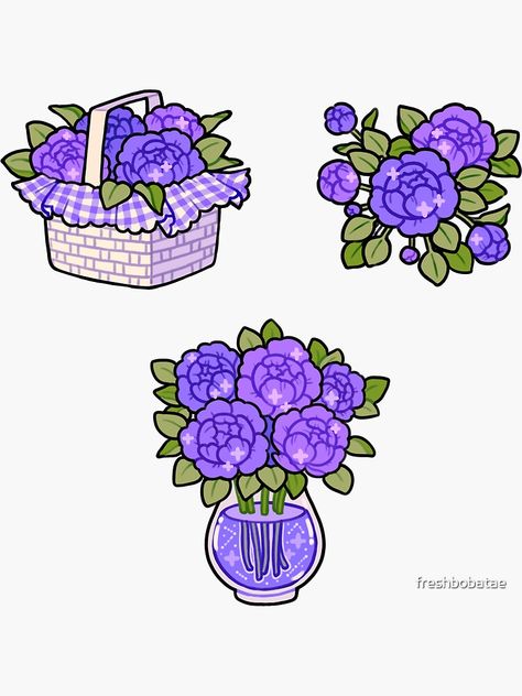 Purple Drawing Ideas, Purple Flowers Drawing, Basic Stickers, Aesthetic Highlight Covers Instagram Pink, Purple Stickers, Kawaii Flowers, Simple Flower Drawing, Sticker Design Inspiration, Procreate Ipad Art