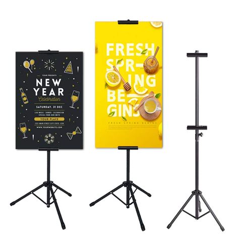 PRICES MAY VARY. ADJUSTABLE：Poster stand for display height can be adjusted up to 90 inches, fit sign board height up to 73inches.For indoor and outdoor use, outdoor use need to put weight on its base. Heavy Duty: Heavy duty tripod sign stand with non-slip base fit for outdoor poster board display PORATBLE:Easy to install,the sign thickness less than or equal to 5mm,convenient storage and use. DOUBLE-SIDE：Double placed pictures,two-way visual presentation,draw attention to all directions,seize t Banner Holder, Poster Display Stand, Standing Banner Design, Advertisement Board, Book Cover Mockup, Up Poster, Neon Box, Board Stand, Black Banner