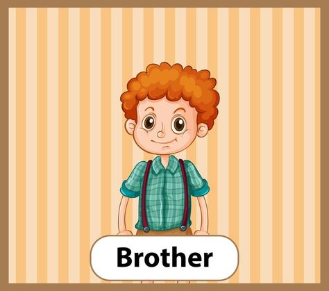 Educational English word card of brother Brother Clipart, Grade 2 English, Kindergarten Decorations, English Word, Wedding People, Cityscape Photos, Infant Activities, Background Banner, English Words