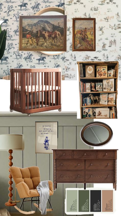 Old Western Nursery Theme, Country Vintage Nursery, Pendleton Nursery Ideas, Vintage Farm Nursery Boy, Western Chic Nursery, Old Western Nursery, Neutral Cowboy Nursery, Boys Western Nursery, Ralph Lauren Aesthetic Nursery