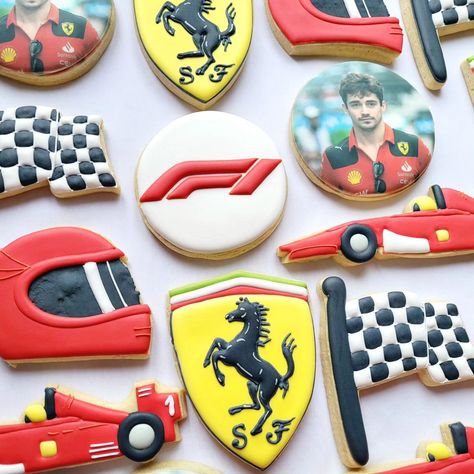 When a Formula 1 fan has their birthday, you make them Formula 1 cookies! #formula1 #formula1cookies #customcookiesireland #custombiscuits #racingcarcookies #leclerc #ferrari #cookiesireland #cookiesdublin ##dublinbaker ##biscuits ##decoratedbiscuits ##decoratedsugarcookies ##decoratedcookies #royalicingcookies #handmadecookies #birthdayfavors #birthdaycookiesdublin #personalisedcookies #formula1racing Formula 1 Cookies Decorated, F1 Cookies, Formula 1 Cookies, Formula 1 Birthday Party Ideas, Formula One Birthday Party, Formula 1 Birthday, 18th Party Ideas, 1 Cookies, 18th Party