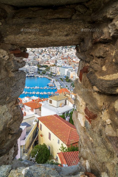 Aerial View City, Kavala Greece Aesthetic, Greece Cities, Greece Kavala, Greece City, Greek Cruise, Kavala Greece, Old Castle, Holiday 2024