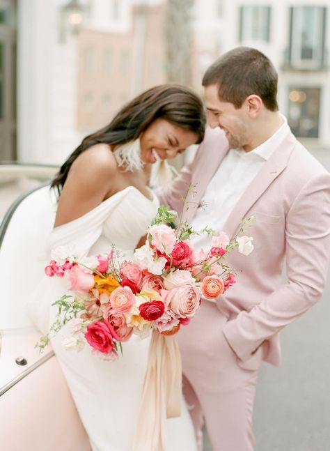 Bride Bouquet Pink, Bright Wedding Bouquet, Bright Pink Wedding, Pink Bouquets, Orange And Pink Wedding, Bright Wedding Flowers, Orange Bouquets, Light Pink Wedding, February Wedding