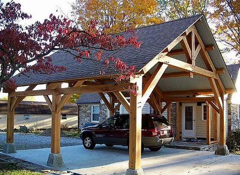 Dream House Checklist - Finding Mandee Attached Carport, Timber Frame Pavilion, Covered Parking, Carport Plans, Carport Garage, Patio Pergola, Carport Designs, Casa Patio, Timber Frame Homes