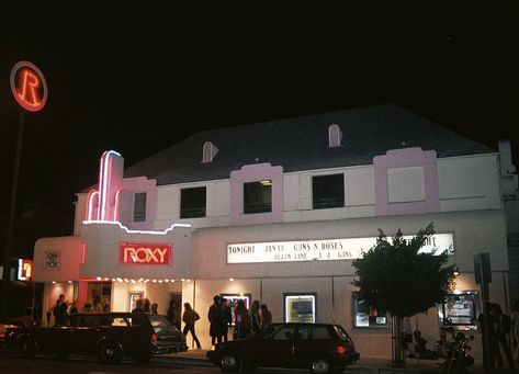 LOS ANGELES - JANUARY 18:  Marquee of the Roxy Theatre where the rock band 'Guns n' Roses' were to perform onstage on January 18, 1986 in Los Angeles, California. (Photo by Marc S Canter/Michael Ochs Archives/Getty Images) The Roxy Los Angeles, Roxy Theater, The Sunset Strip, Axel Rose, Drawing Things, Sunset Boulevard, Subway Train, Sunset Strip, City Of Angels