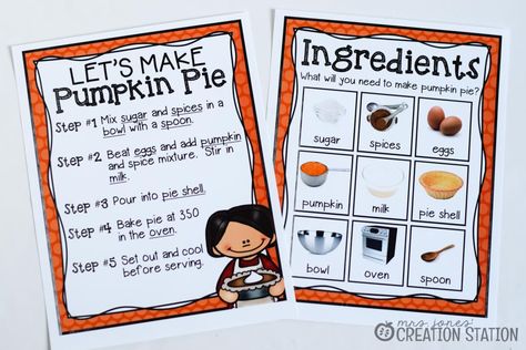 Preschool Pumpkin, Mrs Jones, Restaurant Themes, Dramatic Play Preschool, Pumpkin Pie Recipe, How To Make Pie, Craft Station, Creation Station, Center Activities