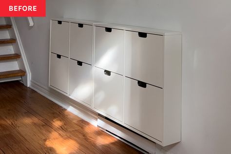 A $600 IKEA STALL Hack Looks Much More Expensive | Apartment Therapy Ikea Stall Shoe Cabinet Hack Entryway, Ikea Shoe Storage, Shoe Storage Hacks, Adu Ideas, Ikea Shoe Cabinet, Ikea Shoe, Shoe Cabinets, Ikea Hemnes, Kallax Ikea